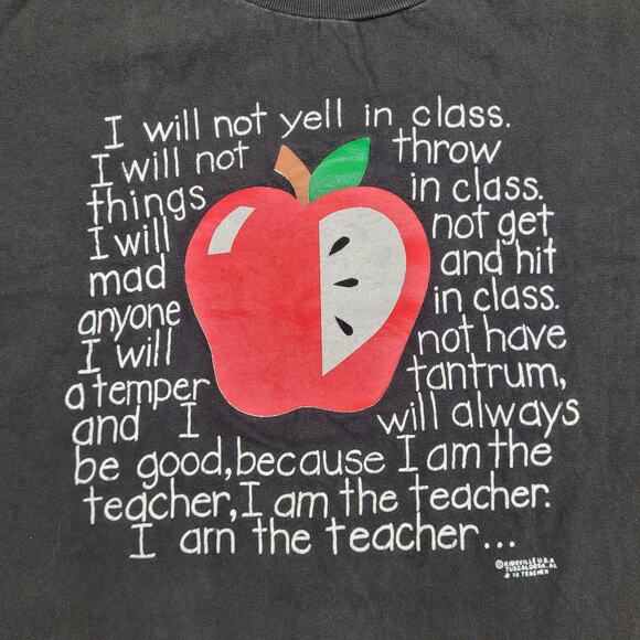 Vintage 90s Funny Teacher Shirt Womens XL 22x25 Humor Black - Picture 6 of 13
